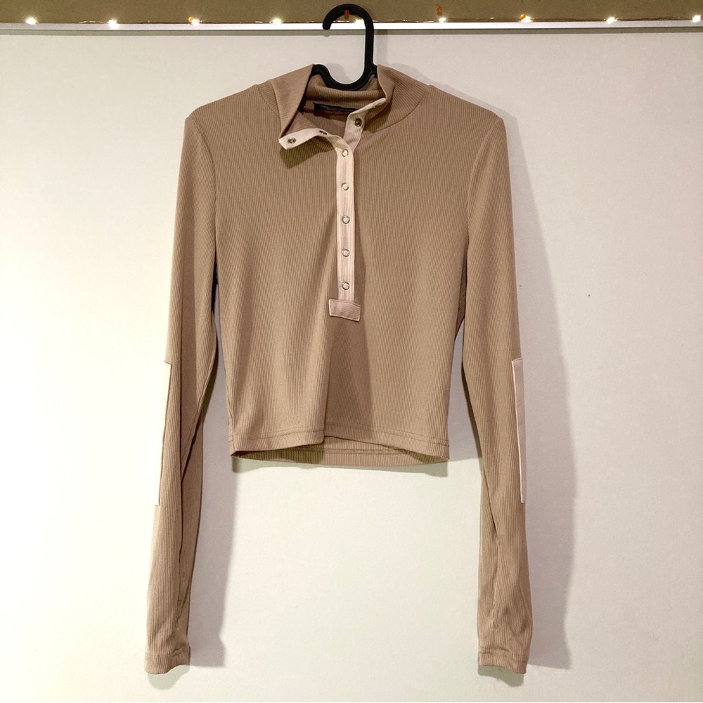 Cider color block long sleeve button top